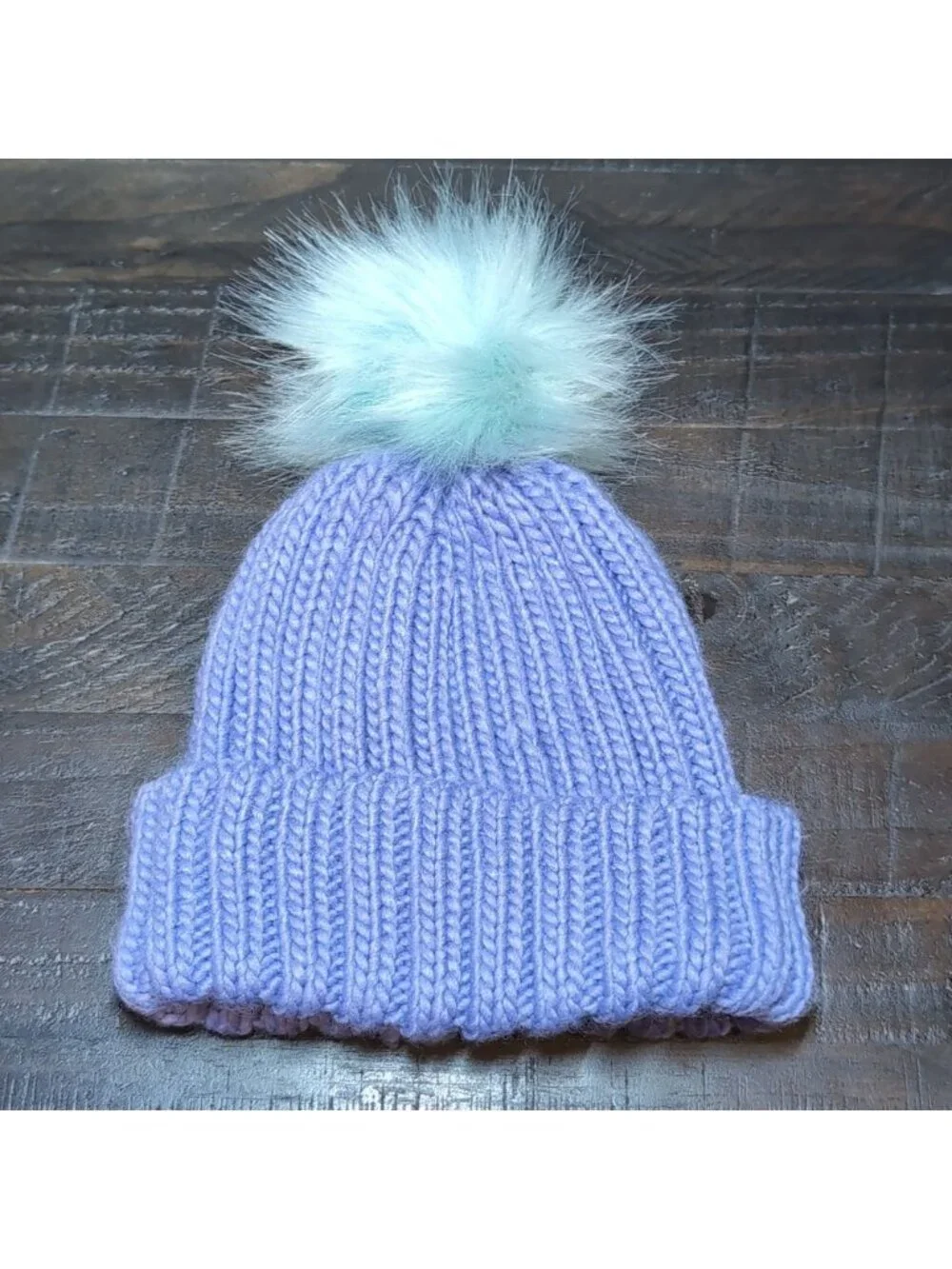 Mountain Warehouse Purple Knit Beanie Mint Faux Fur Pom Pom Winter Hat